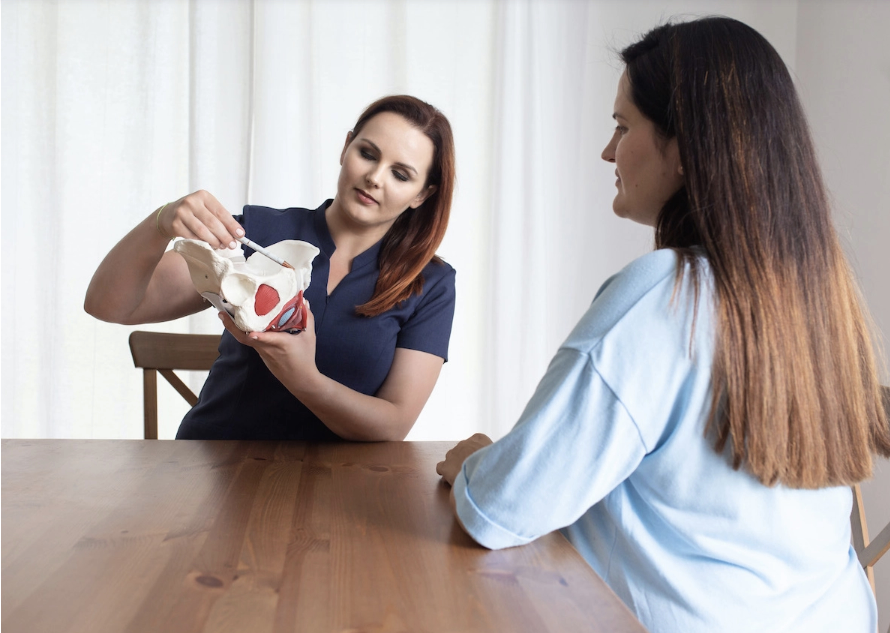 A women’s health physiotherapist illustrating pelvic floor physio and the causes and symptoms of urinary incontinence.