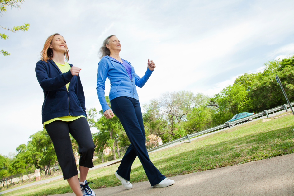 Two women walking for fitness.